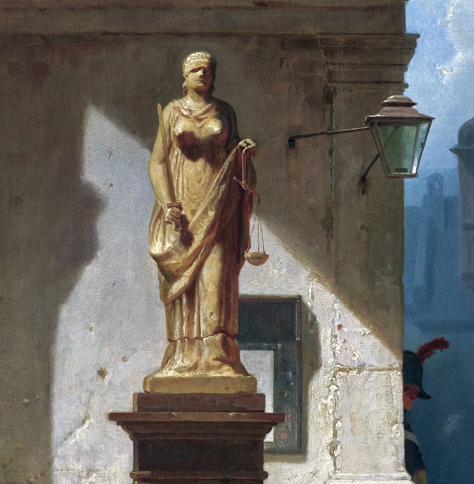 Gemälde einer Statue der Justitia, der griechischen Göttin der Gerechtigkeit