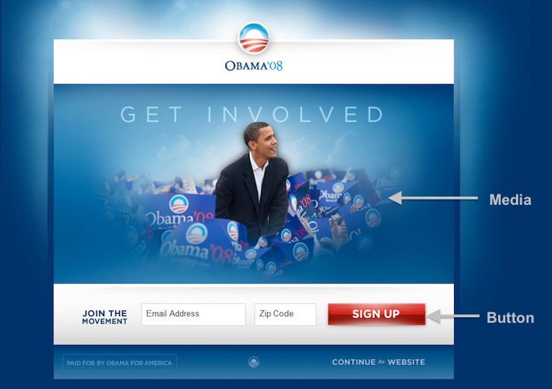 Bildausschnitt der Kampagnen-Website von Barack Obama 2012